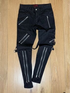 Tripp NYC Classic Slim Leg Black Multi-Zipper Bondage Pants, Size 34